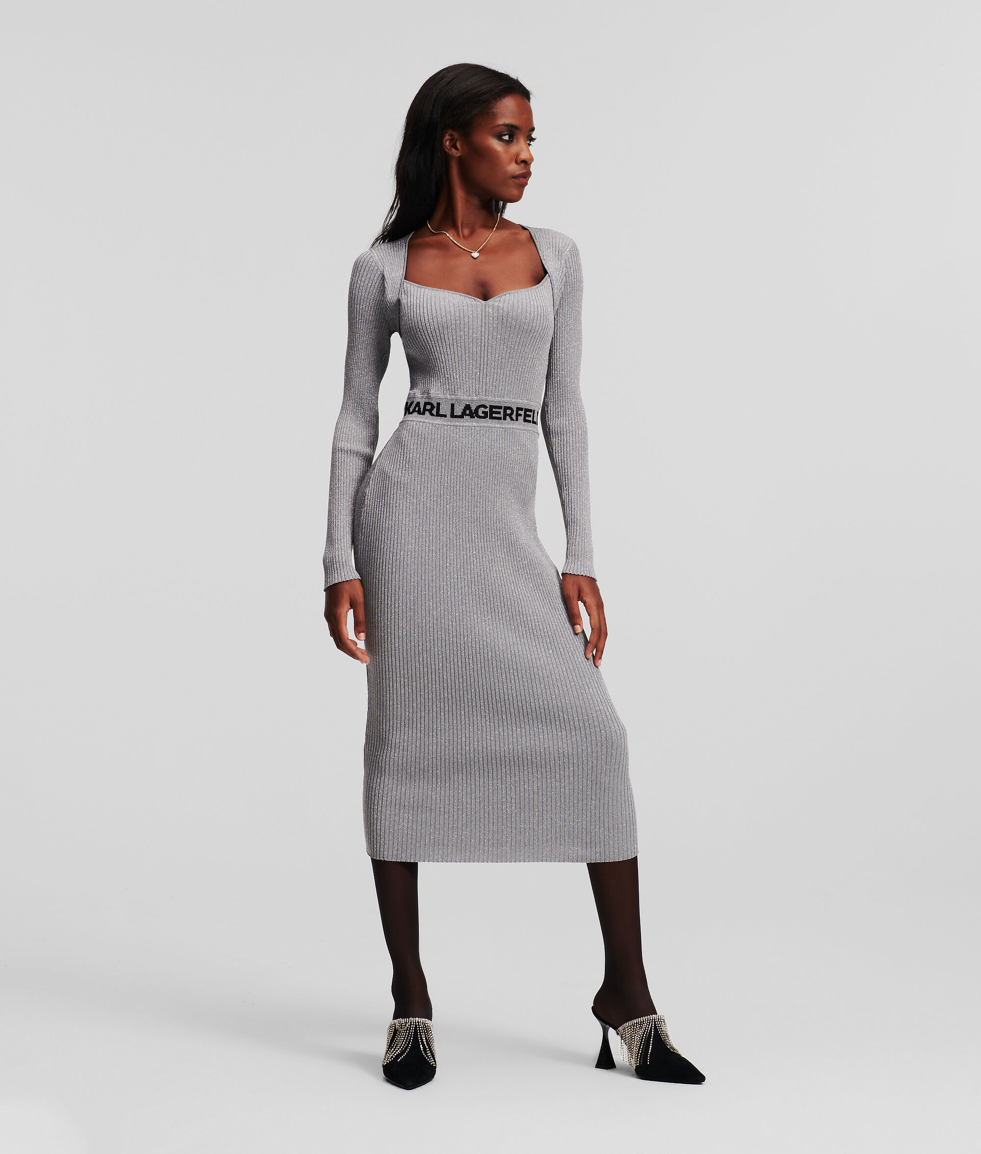 (image for) Resourceful LUREX LONG-SLEEVED KARL LOGO KNIT DRESS